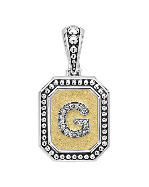 Lagos Metallic Signature Caviar Sterling & 18K Octagon Diamond A Initial Charm, 0.05 Tcw