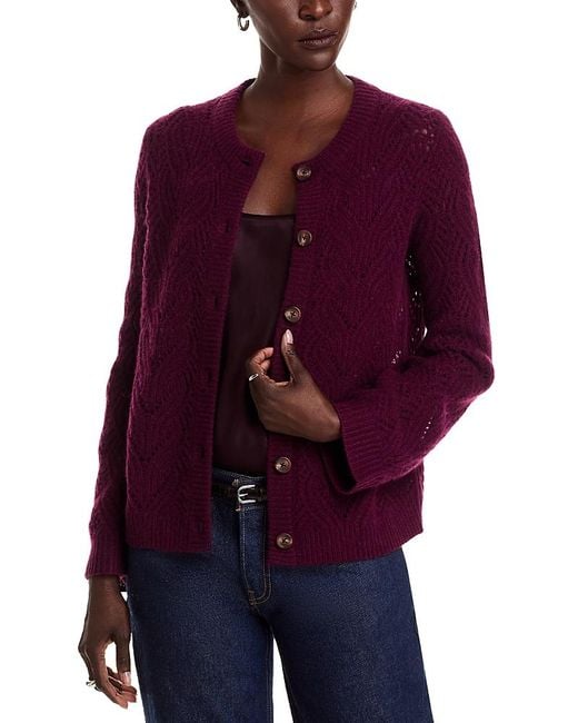 C by Bloomingdale's Cashmere Women's Purple Pointelle Cardigan