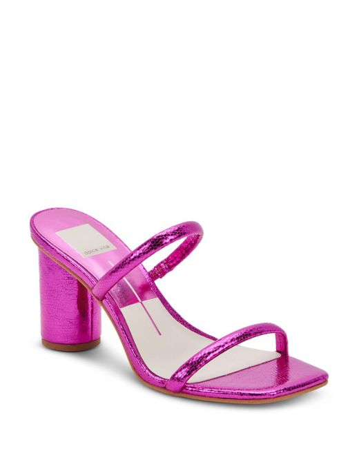 Dolce Vita Leather Noles Strappy Round Heel Sandals in Electric Pink