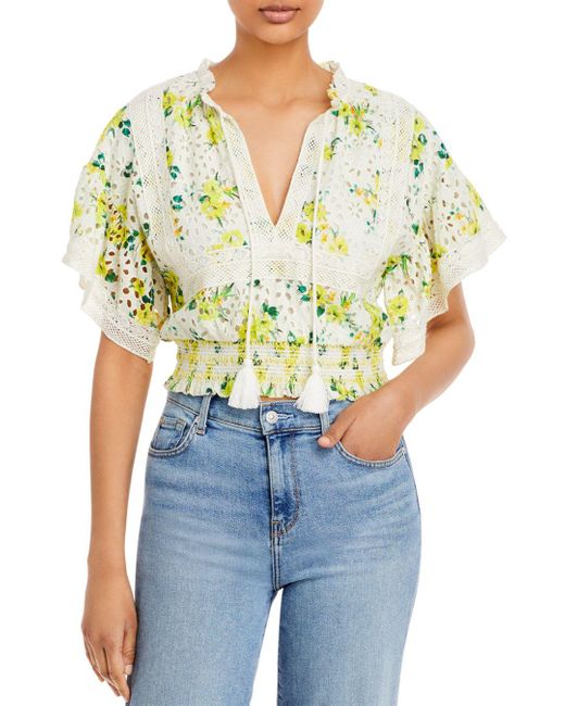 Alice + Olivia Tabitha Cotton Embroidered Crop Top in Blue | Lyst Canada