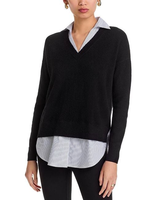 C by Bloomingdale's Cashmere Women's Black Layered Look Cashmere