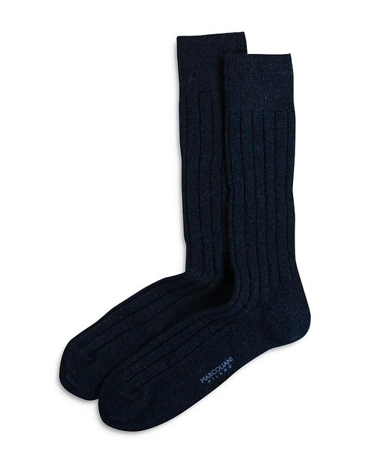 Marcoliani Blue Cashmere Ribbed Dress Socks for men