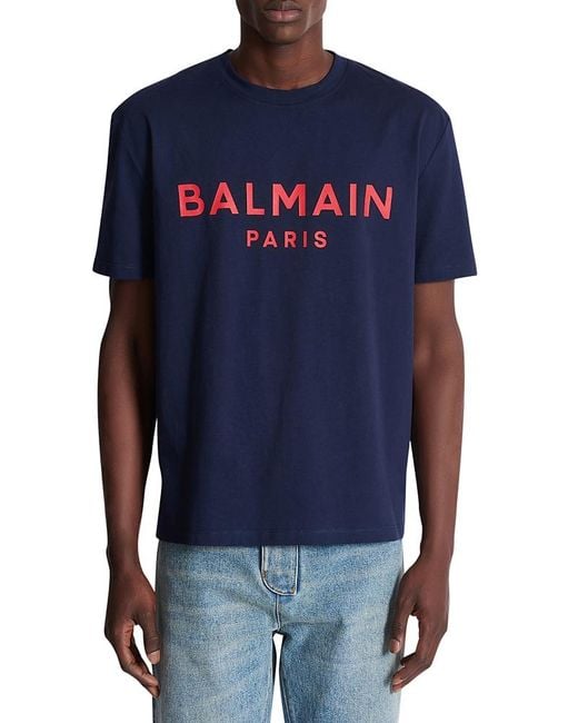 Balmain Blue Logo Graphic Tee for men