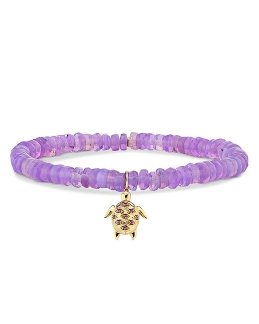 Sydney Evan Purple 14K Amethyst Turtle Charm Ethiopian Opal Beaded Stretch Bracelet