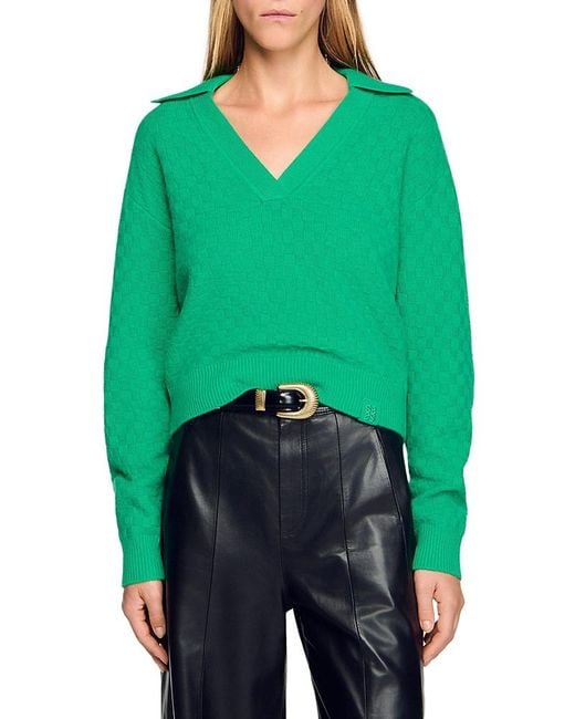 Sandro Green Numae Collared Sweater