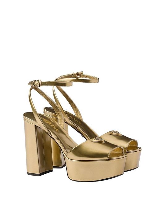 Prada Metallic Leather Platform Sandals