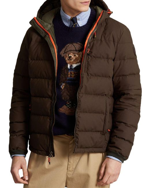 Polo Ralph Lauren Oilcloth Quilted Hooded Down Jacket in Brown for Men ...