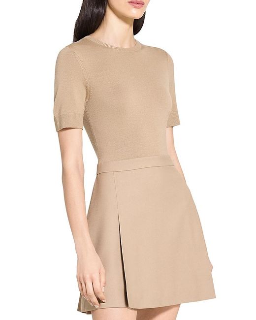 Theory Deep Pleat Combo Mini Dress in Natural Lyst - Main Image