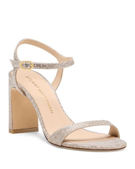 Stuart Weitzman Natural Babette 85 Shimmering High Heel Sandals