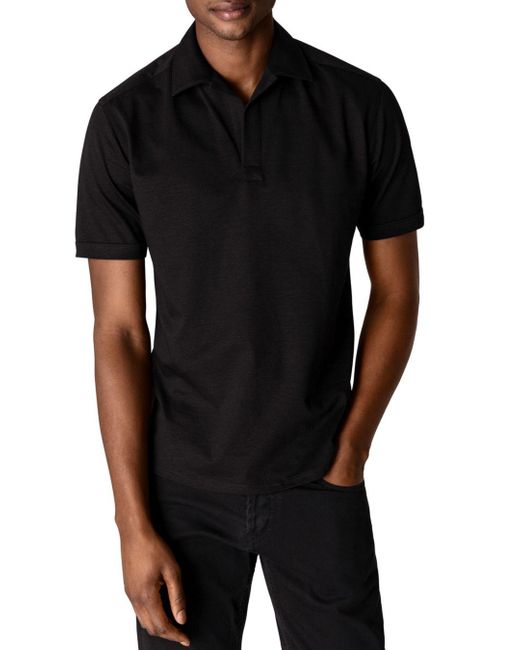 Eton Piqué Cotton & Linen Slim Fit Polo Shirt in Black for ...