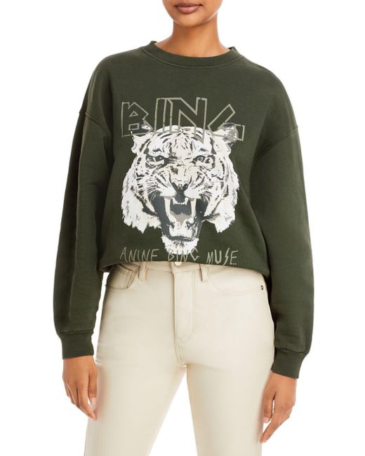 Anine Bing Cotton Logo Tiger Graphic Sweatshirt in Dark Green (Green) | Lyst
