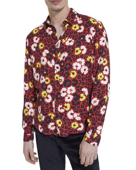The Kooples Wild Blossom Slim Fit Button Front Long Sleeve Shirt in Red ...