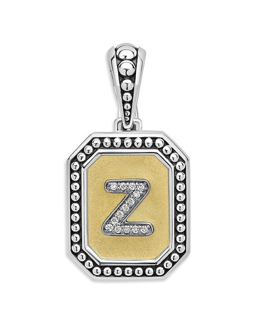 Lagos Metallic Signature Caviar Sterling & 18K Octagon Diamond A Initial Charm, 0.05 Tcw