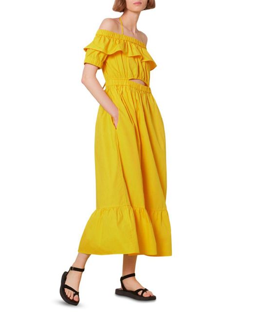 Whistles Cotton Serena Ruffled Bardot Dress in Yellow Lyst