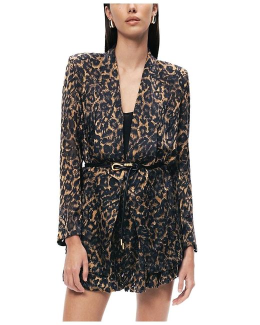 Nocturne Black Printed Leopard Belted Jacket
