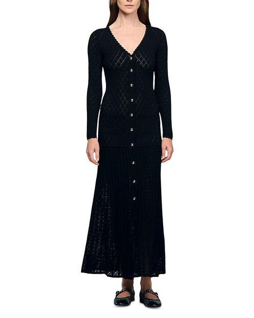 Sandro Long Sleeve Maxi Dress in Black | Lyst