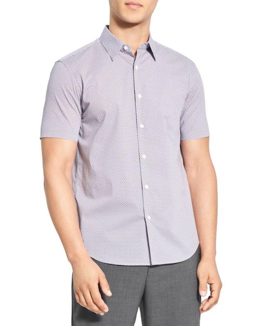 Theory Irving Slim Fit Short Sleeve Shirt in Gray for Men | Lyst