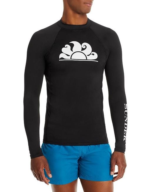 Sundek Black Regular Fit 50+ Upf Long Sleeve Rash Guard for men