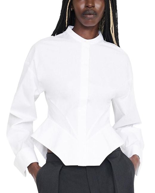 Staud White Rhys Flared Hem Blouse