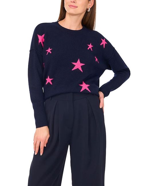 Vince Camuto Blue Star Pattern Crewneck Sweater