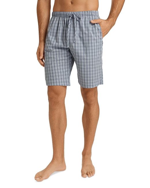Hanro Blue Linen Cotton Printed Short Pajama Pants for men