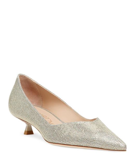 Stuart Weitzman White Eva Kitten Heel Pumps