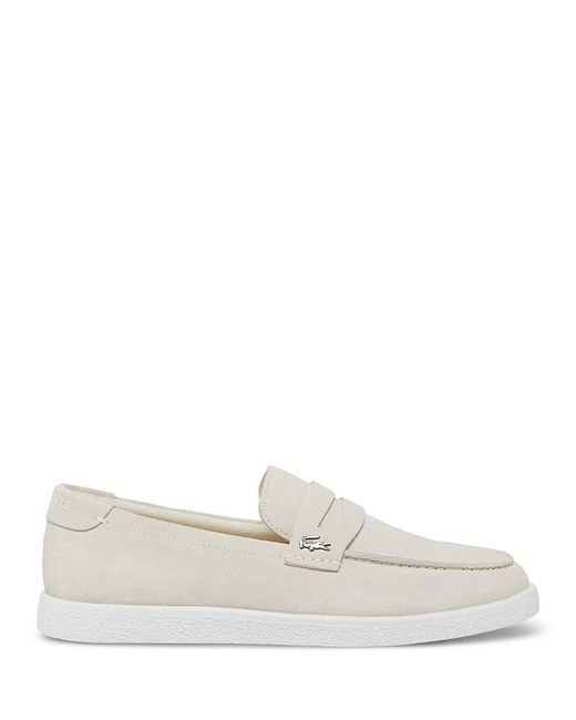 Lacoste White Cochet Slip On Suede Loafers for men