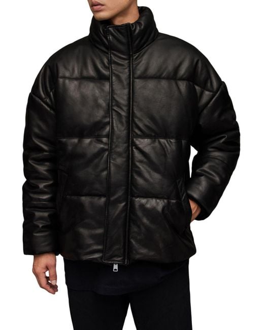 AllSaints Leather Mercer Puffer Jacket in Black for Men Lyst