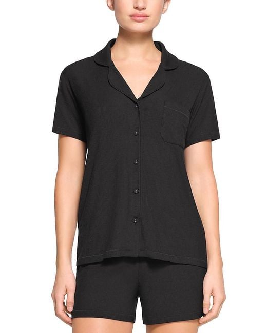 Skims Black Soft Lounge Short Sleeve Pajama Set