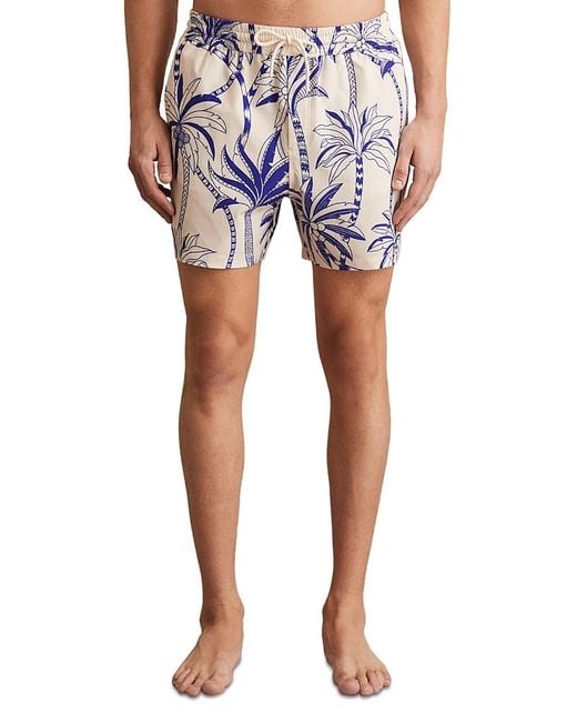 Reiss Blue Abstract Leaf Print Swim Shorts for men