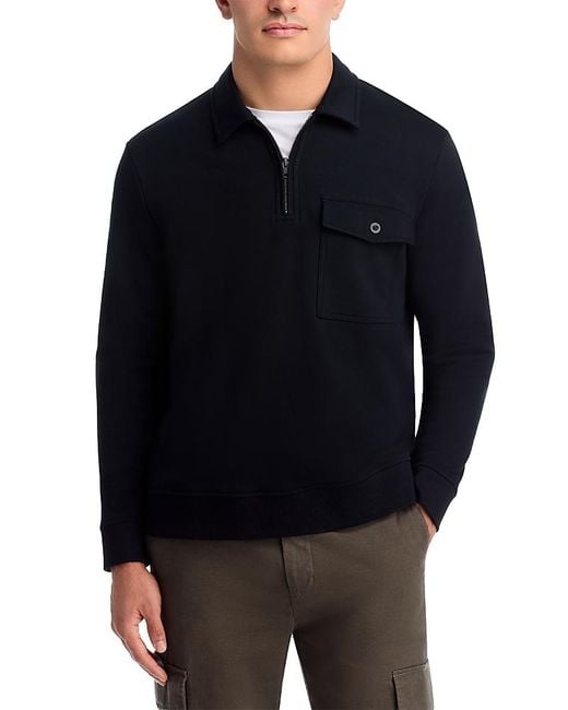 Vince Blue French Terry Long Sleeve Zip Polo Shirt for men