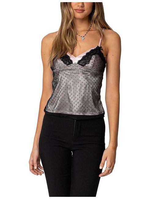Edikted Black Janie Layered Polka Dot Mesh Top