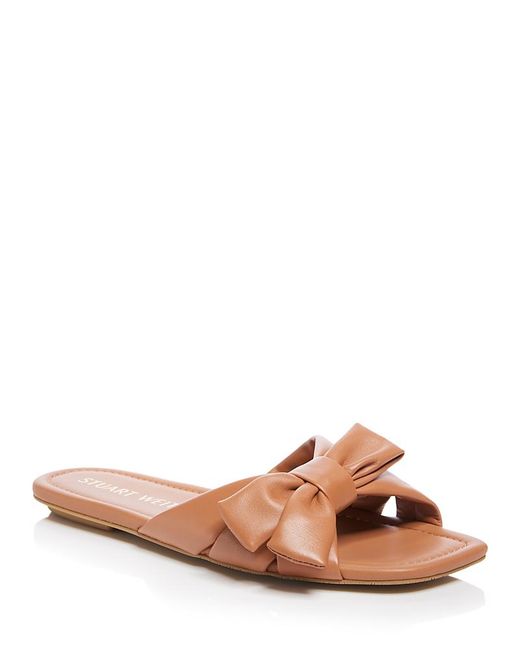 Stuart Weitzman Brown Sofia Slip On Bow Slide Sandals