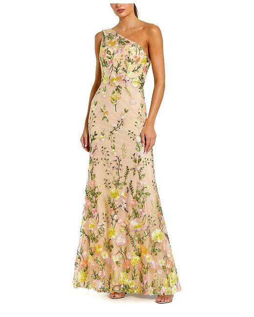 Mac Duggal Petite One Shoulder Lace Embroidered Gown in Metallic | Lyst
