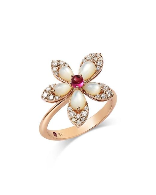 Roberto Coin White 18K Tiare Mother Of Pearl, Rubellite, & Diamond Flower Ring