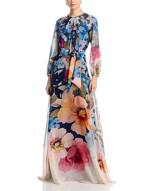 princess polly baby blue dress Teri Jon Women's Blue Metallic Jacquard Off-The-Shoulder Gown main image 1