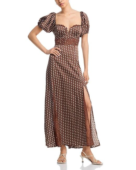 Aqua Brown Polka Dot Lace Trim Dress