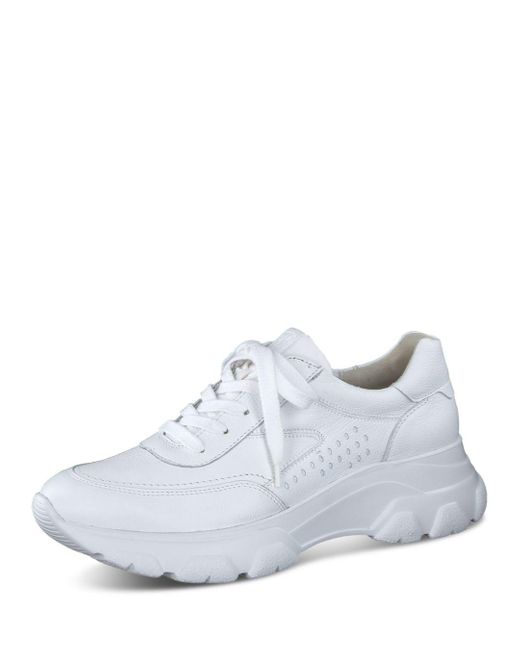 Paul Green Leather Mara Lace Up Running Sneakers in White Leather