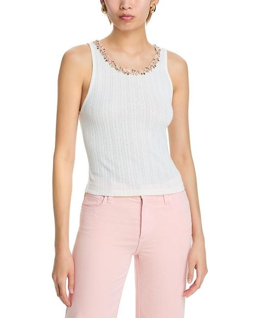 Alice + Olivia White Allen Rose Trim Tank Top