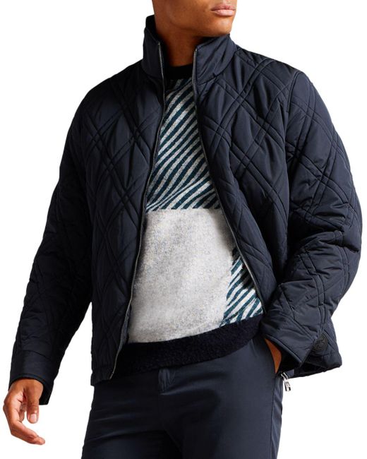 Ted Baker Synthetic Manby Funnel Neck Full Zip Quilted Jacket in Navy