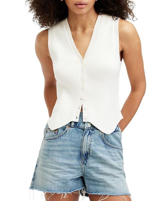AllSaints Blue Cruz Ribbed Waistcoat