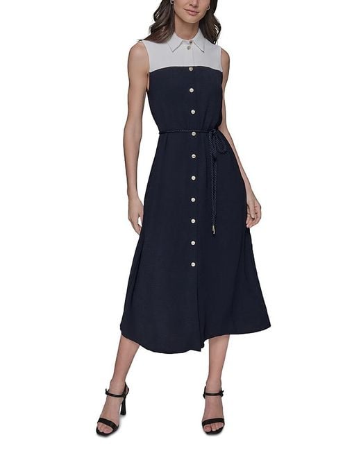 Karl Lagerfeld Blue Color Block Midi Dress