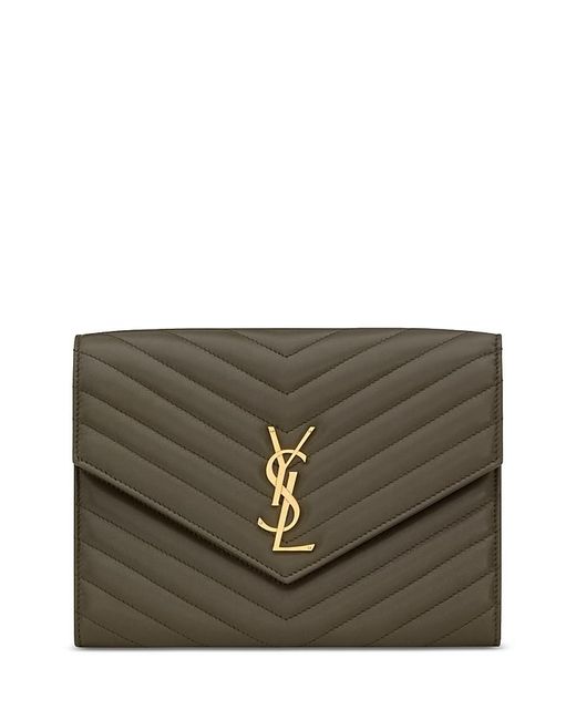 Saint Laurent Gray Cassandre Matelasse Flap Pouch