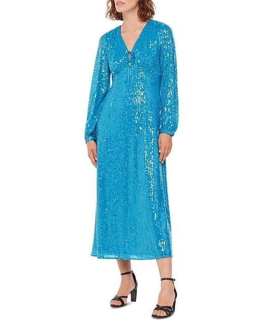 Whistles Blue Sequin Keyhole Midi Dress