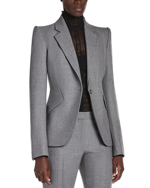 McQueen Gray Wool Single Breasted Button Front Blazer