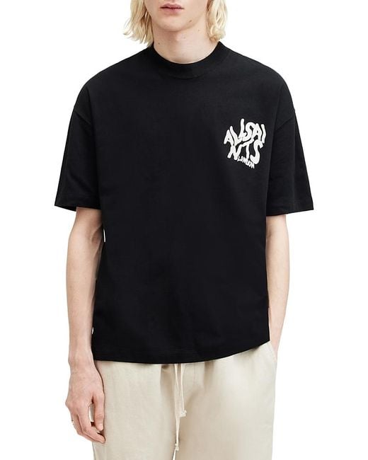 AllSaints Black Orlando Cotton Graphic Tee for men