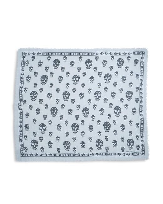 McQueen Blue Classic Skull Wool Scarf