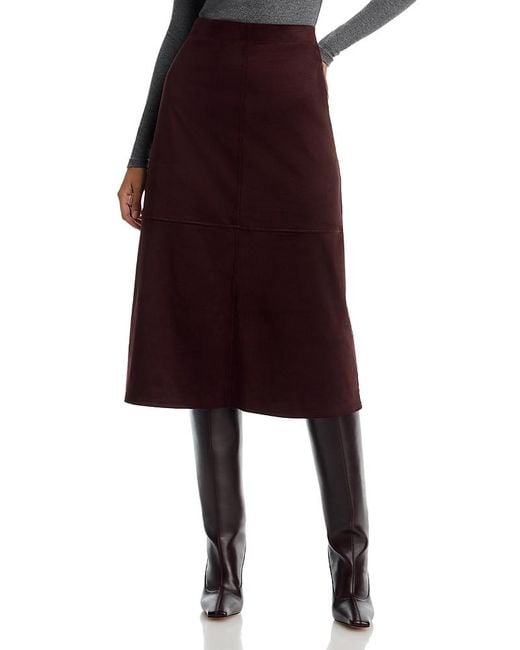 SINGLE THREAD Red Faux Suede A Line Skirt