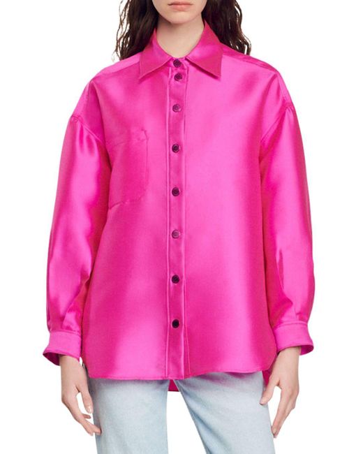 Sandro Effie Satin Oversized Shirt in Fushia (Pink) | Lyst Canada