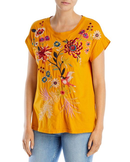 Johnny Was Tiarei Embroidered Tee in Orange Lyst